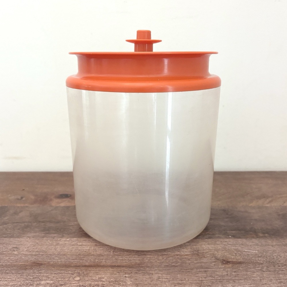 Vintage Tupperware Clear Acrylic Canister Orange Push Top Lid 1484 13.5 Cup VI